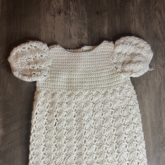 Charming White Crochet Infant Dress - Picture 2 of 6